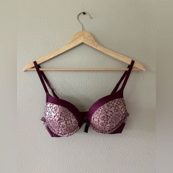 Victoria’s Secret Very Sexy Plunge Push Up Bra Burgundy Embroidered Size 34B - Picture 1 of 7